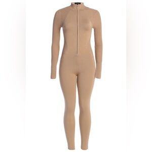 JLUXLABEL Beige Kris Front Zipper Jumpsuit, Size XS